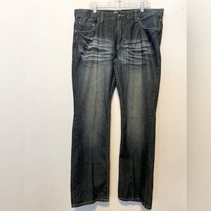 Request Jeans Men's Straight Leg  42x34 Dark Wash Distressed Studded Embroidery